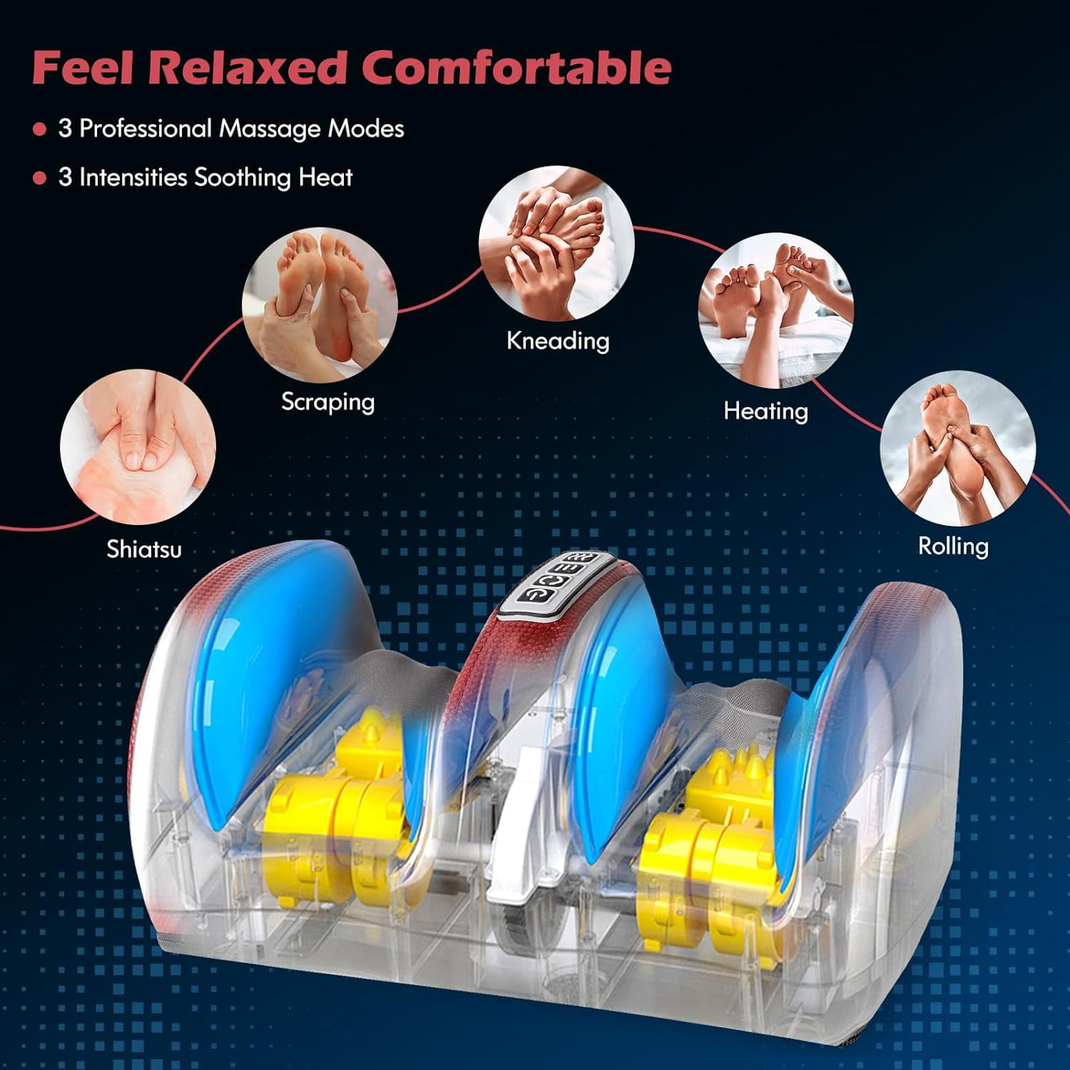 Hinzonek Foot Massager Machine Massage,Feet Massager, Chronic Nerve Pain Therapy Spa Gift Deep Kneading Rolling Massage for Leg Calf Ankle, Electric Shiatsu Foot Massager,3 Intensity Levels