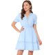 thumbnail image 1 of Mini vestido sólido de manga corta con cuello en V y cintura elástica para mujer Azul Claro XS, 1 of 5