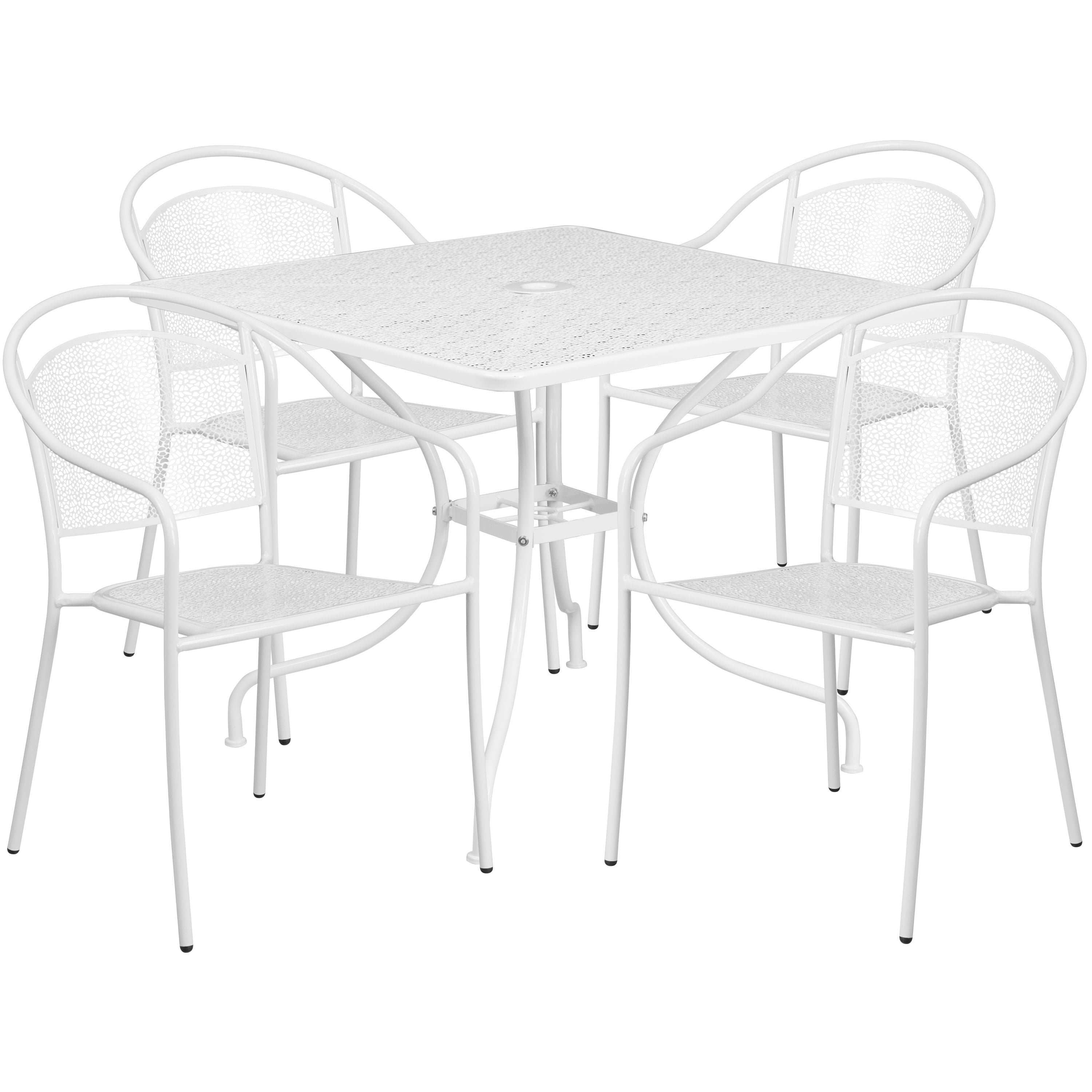 Flash Furniture Commercial Grade 35.5" Square White Indoor-Outdoor Steel Patio Table Set with 4 Round Back Chairs - image 2 of 5