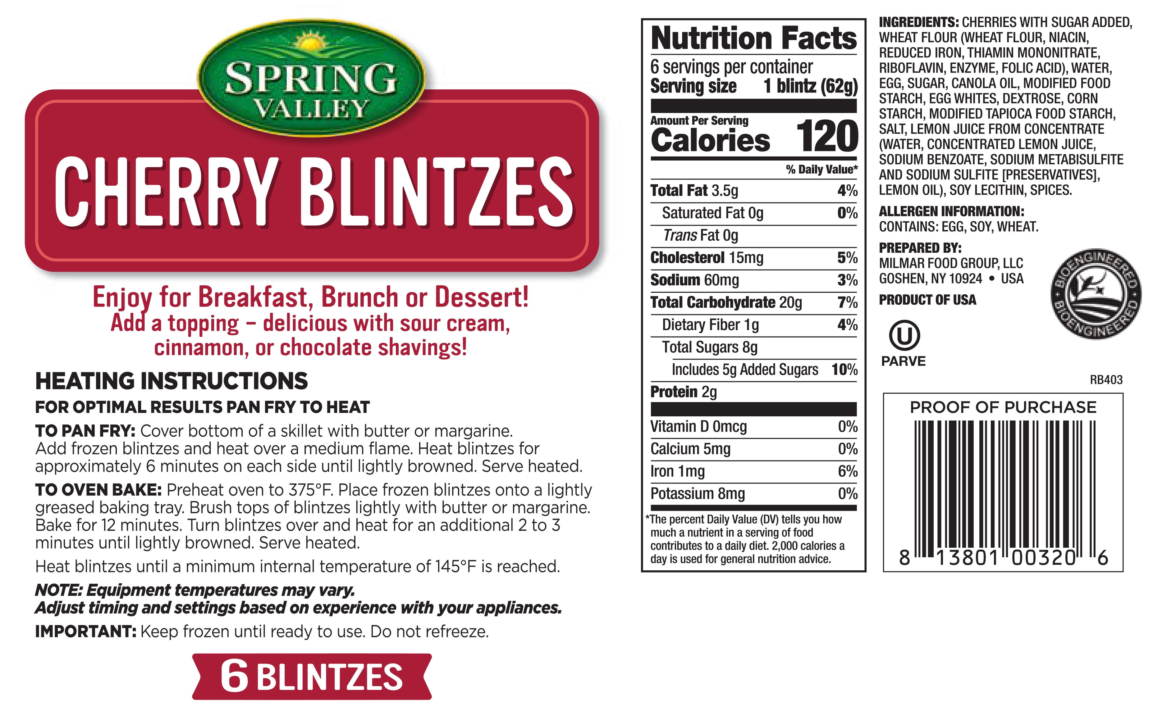 Vallée de printemps Cherry Blintz 369g