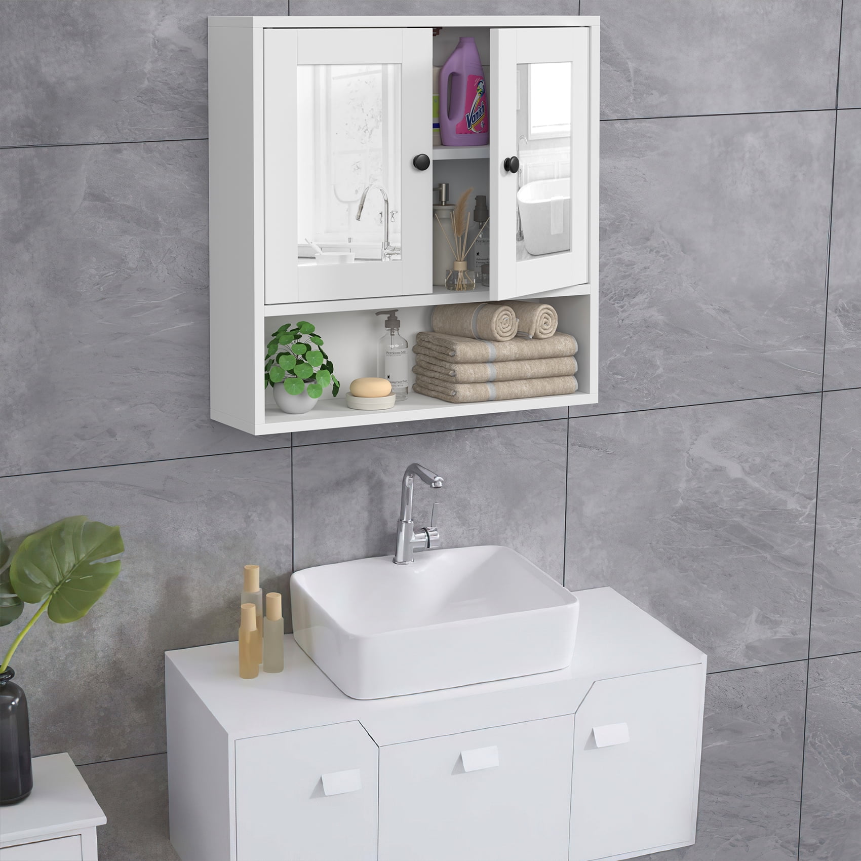 JOZ Medicine Cabinet With Mirror Bathroom Organizer, Double Door Wall Mounted Storage Mirror Cabinet with Adjustable Shelves, White