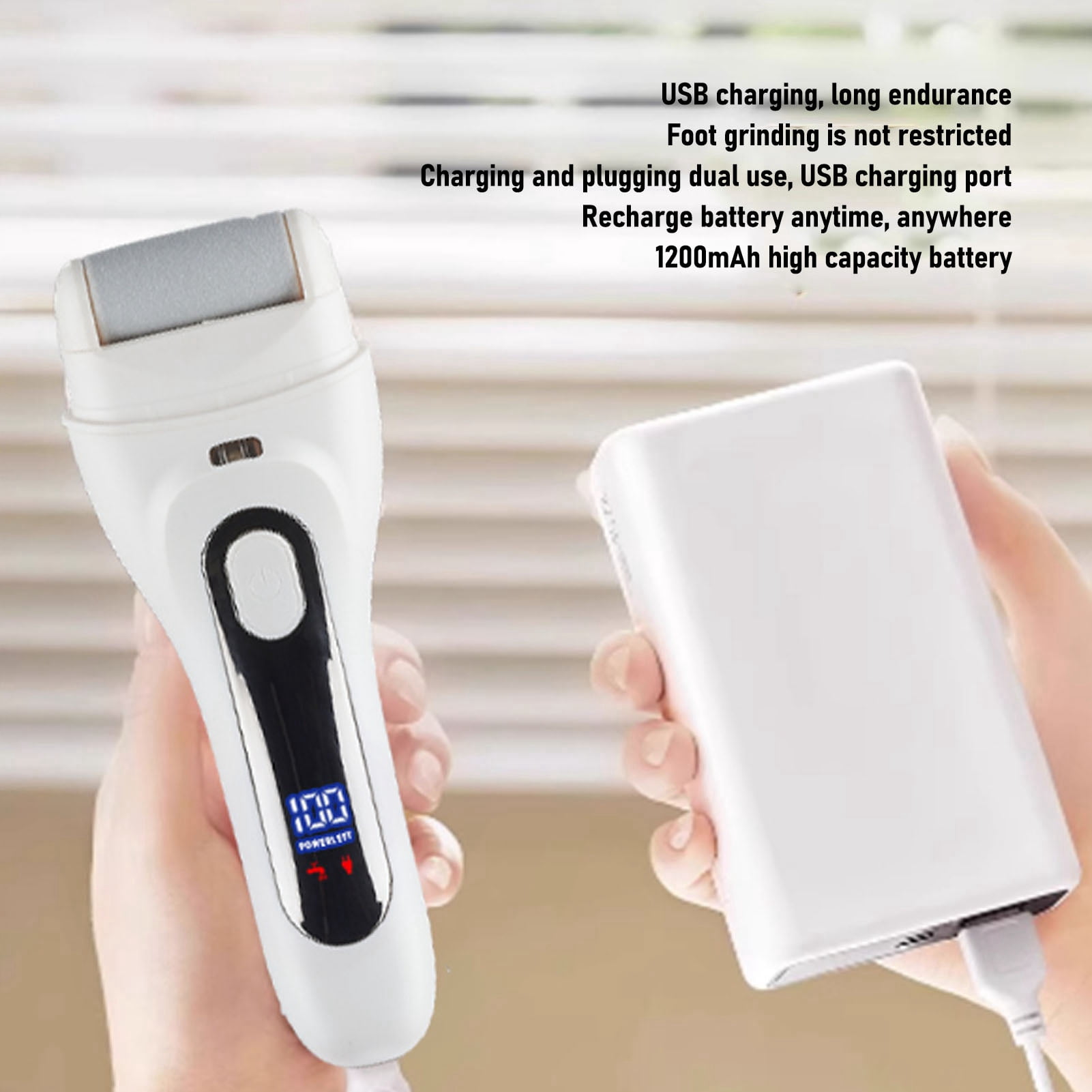 BOKYAN Electric Callus Remover 3 Adjustable Speeds IPX7 Waterproof USB Rechargeable LCD Display Foot File for Dead Skin, White (8.27 inches / 21 cm)