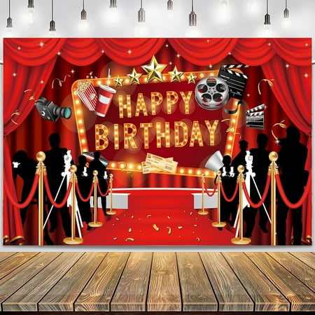 Lights Camera Action Backdrop with, Movie Party Night Banner Sign, Lights Camera Action Banner Background Photography for Movie Theme Birthday Hollywood Oscar Party Decorations