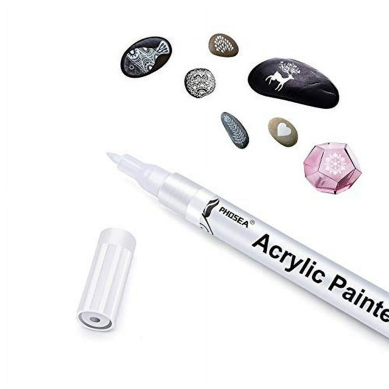 White Paint Pens 4 Pack White Acrylic Permanent Marker 2-3mm Medium Tip for Rock Painting Stone Ceramic Glass Wood Plastic Metal Canvas Water-Based