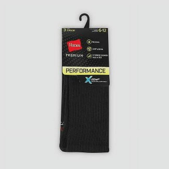 Hanes Premium Men's Performance Power Cool Crew Socks 3pk - (Black, 6-12)