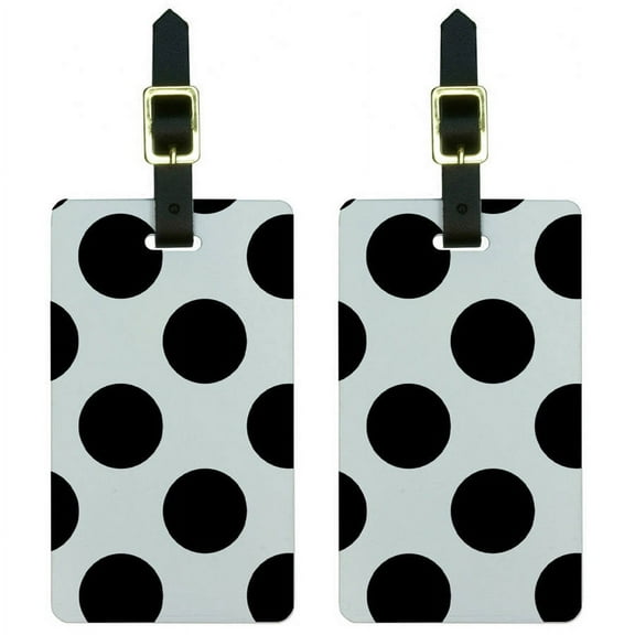 Mega Polka Dots Black White Luggage Tags Suitcase Carry-On ID, Set of 2