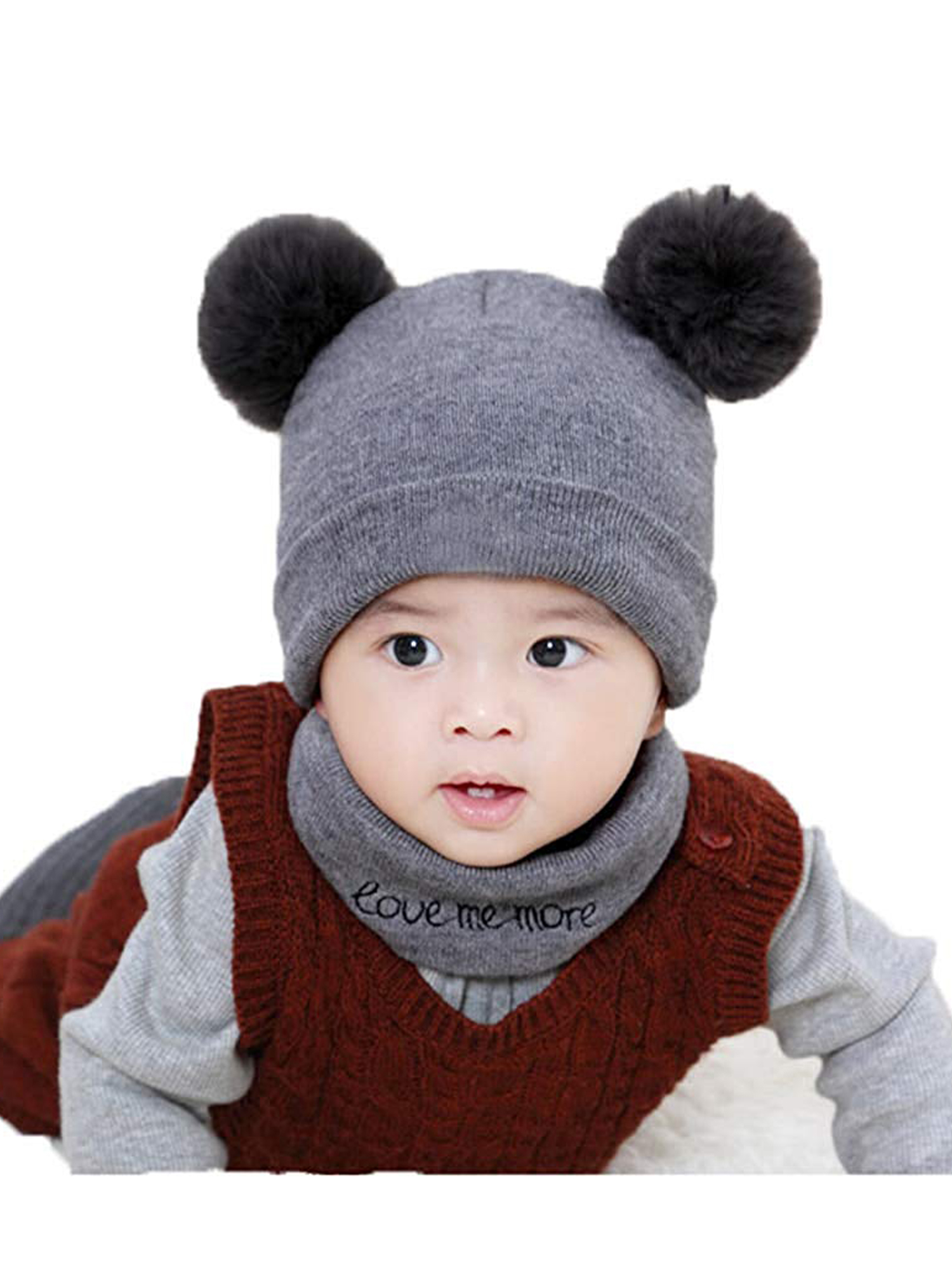 double pom pom hat and scarf set