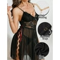 thumbnail image 4 of Ausing Lingerie for Women Lace Babydoll Chemise Sleepwear Side Slit Halter V Neck Mesh Nightwear Boudoir Outfits Nightgown Black M, 4 of 6