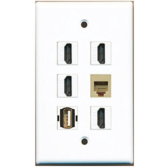 RiteAV - 4 HDMI 1 Port USB A-A 1 Port Phone RJ11 RJ12 Beige Wall Plate
