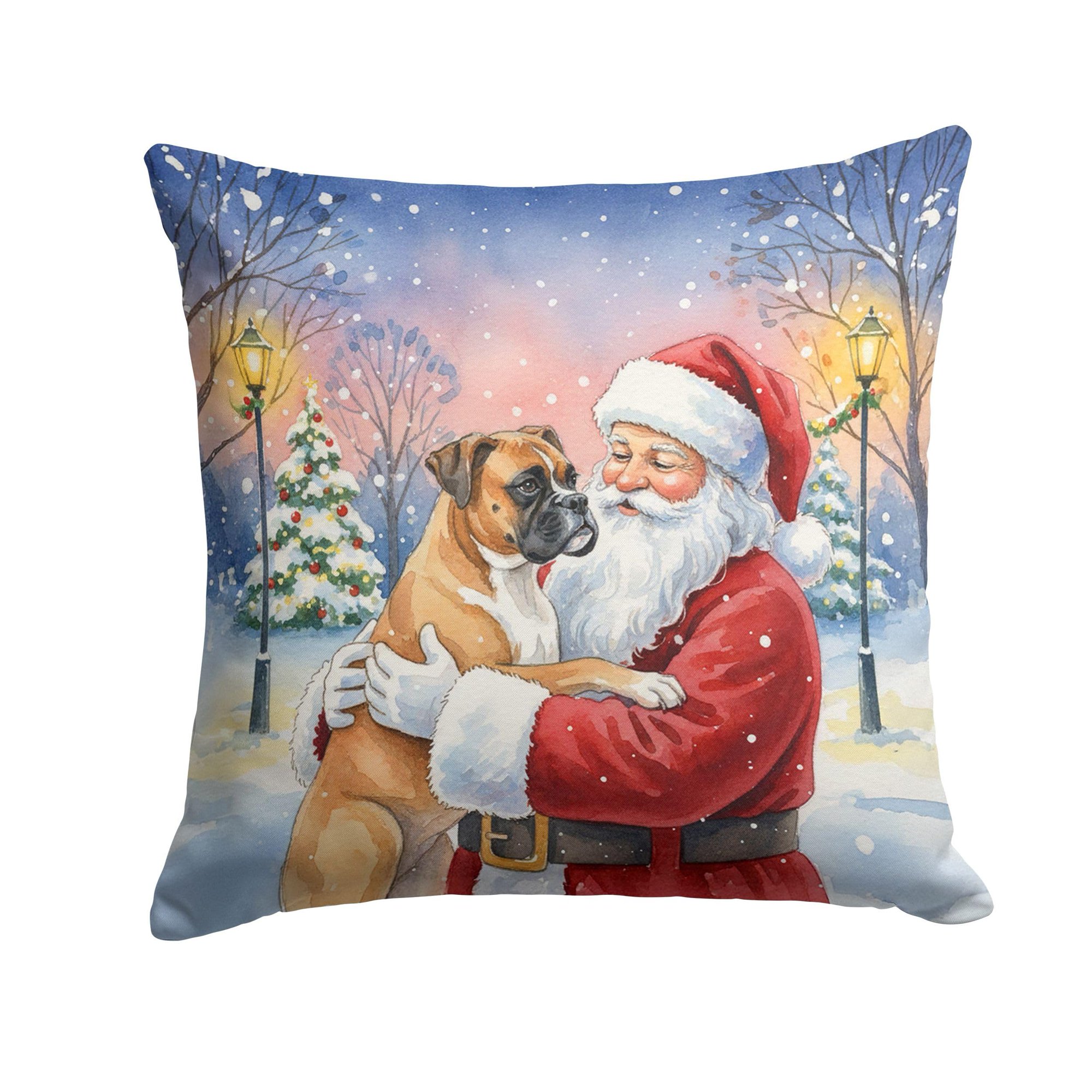 Caroline s Treasures Boxer with Santa Claus Throw Pillow Decorative Indoor Outdoor Accent Cushion for Couch Bed or Patio 18Hx18W