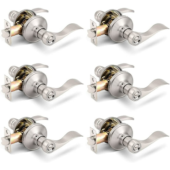 Gobrico 6 pack Privacy Interior Door Levers Doorknobs for Bedroom Bath, Wave Style