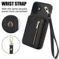 thumbnail image 4 of for iPhone 16 Case Wallet for Women, Removable Adjustable Shoulder Strap Flip PU Leather Slim Back Zipper Purse Case with Card Slot Holder Stand RFID Blocking Magnetic Buttons, Black, 4 of 8