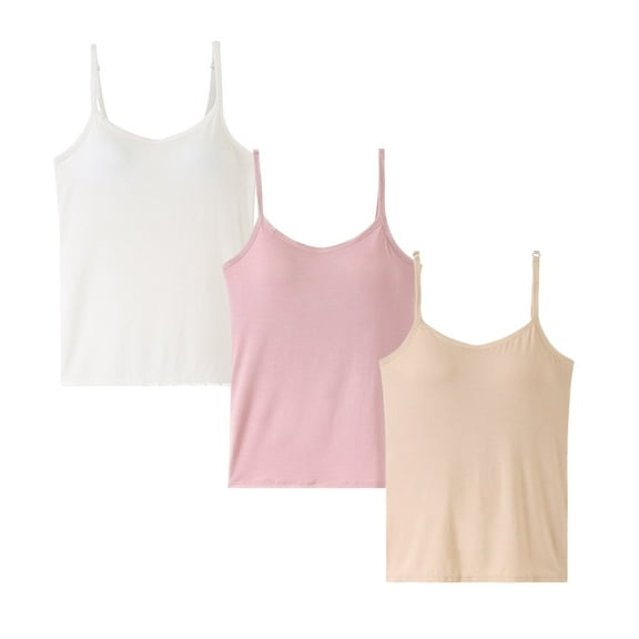 HuaAngel Girls Tank Tops 3 Packs Soft Modal Breathable Camisoles with Adjustable Strap and Padded Sizes M-3XL