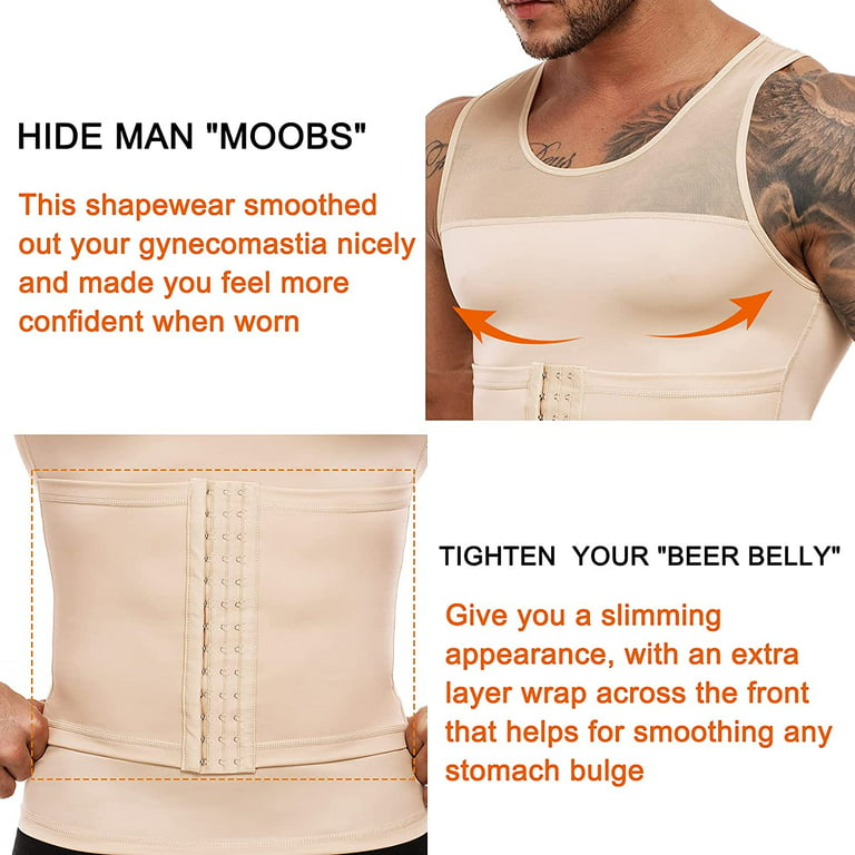 Gotoly Mens Compression Shirt Slimming Body Shaper Vest Sleeveless  Undershirt Tank Top Tummy Control Shapewear for Men(Beige 3X-Large) 