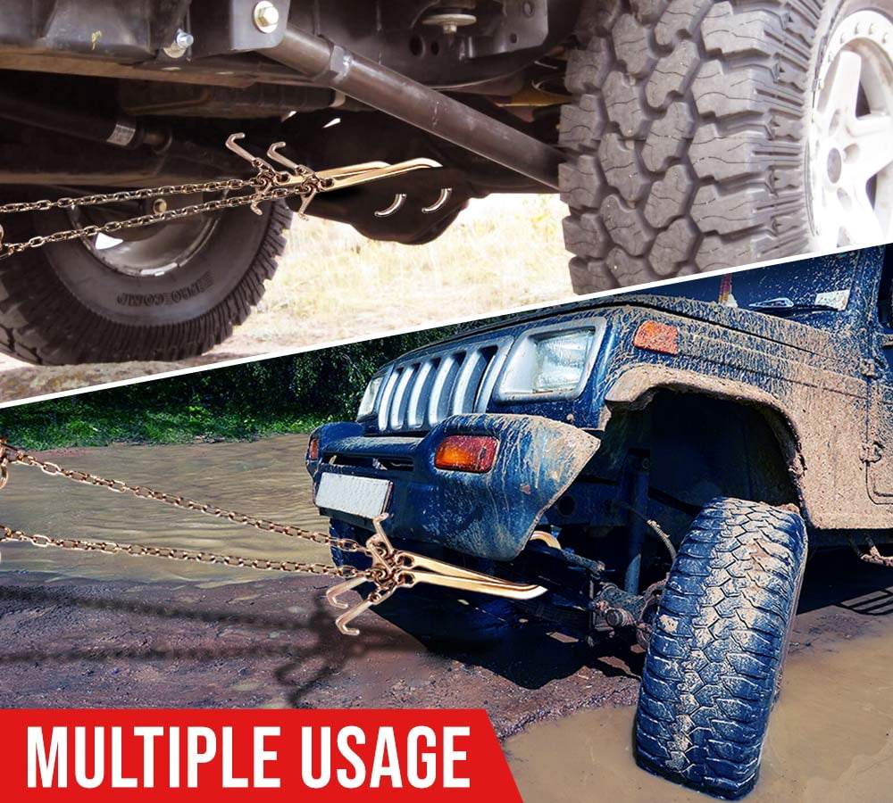 Mytee Products 5/16"x3' Leg Grade 70 V-Chain Bridle Tow w/ 15" Large Shank J Hook, T-J Hook & Grab Hooks for Towing - 4700 LBS WLL Tow Truck Chain Accessories for Flatbed Trailer Wrecker Recovery