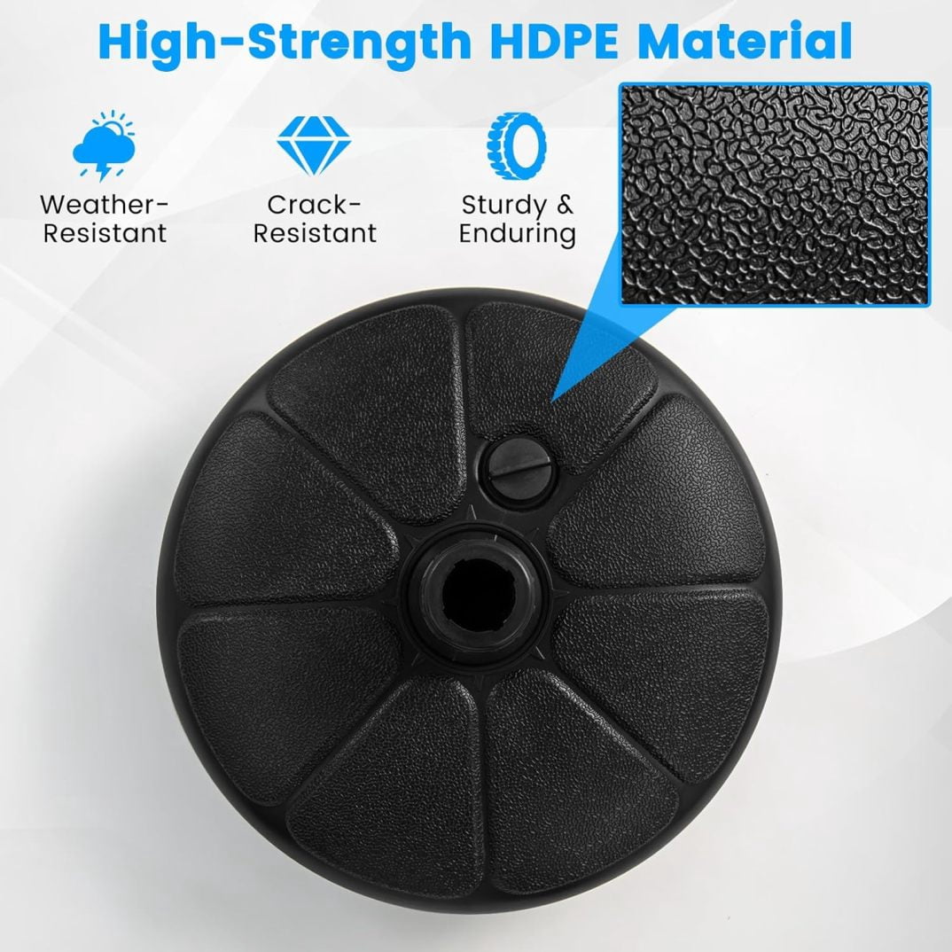 WJSP Patio Umbrella Base 40 LBS, Round 14.5 Inches Water Sand Fillable Outdoor Umbrella Stand Weight for Deck Poolside Garden Backyard Lawn Beach