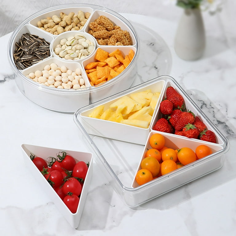 Veggie Tray with Lid&Handle Divided Serving Platter Round Snackle
