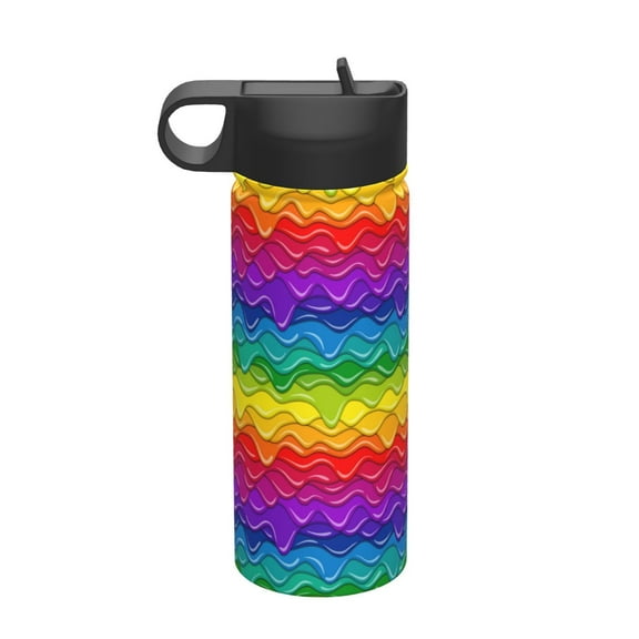 Yiaed Bright Rainbow Print Water Bottle with Straw Lid, Stainless Steel Double Wall Insulated Water Bottle | Leak-Proof and Spill-Proof Water Bottle