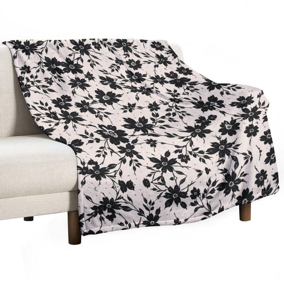 Black Floral Flannel Throw Blanket 30x40 Inch, Soft Lightweight Fleece Blanket for Couch Sofa Bed, Cozy Decorative Blanket