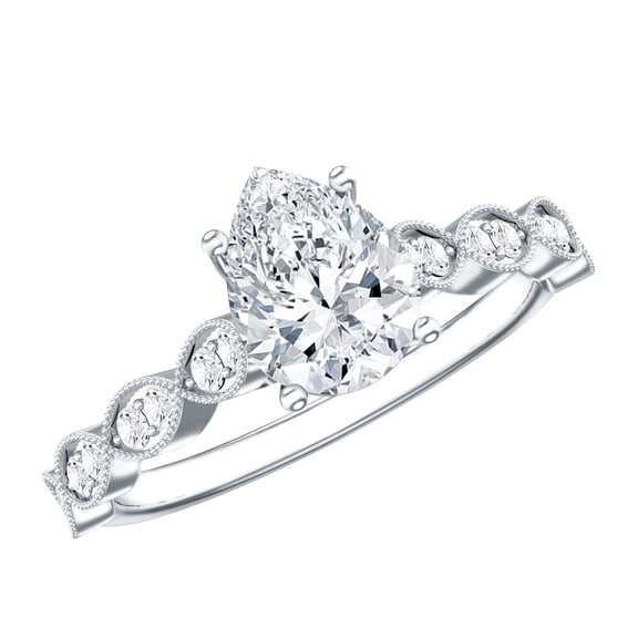 Pear Shaped Lab Diamond Cathedral Engagement Ring (EF-VS Quality), 925 Sterling Silver, US 4.00