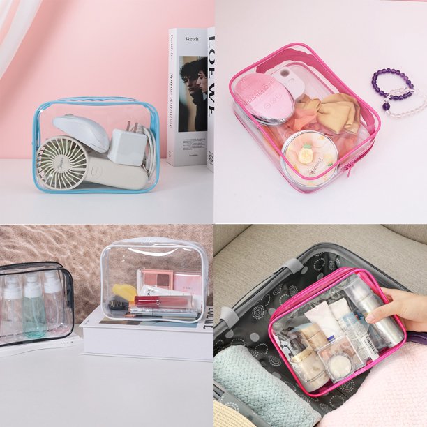 clear toiletry bag for long air travel TSA Approved 3-1-1 Cosmetic Bag with Handle - Quart Size Bag with Zipper - Carry-on Luggage Clear Toiletry Bag Liquids Thoughtfully designed with two compartments Clear Toiletry Bag, 3 Pack
