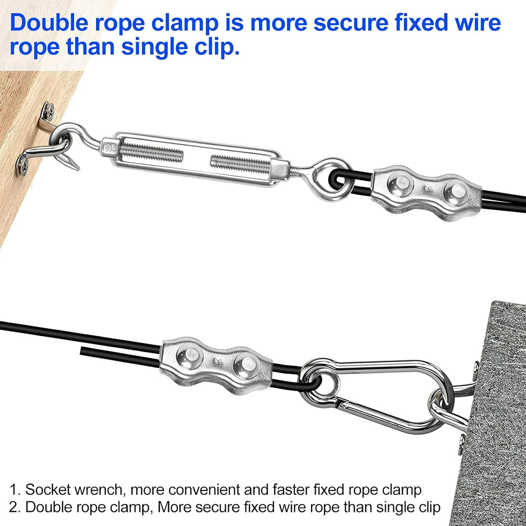 String Lights Hanging Kit, 300ft Nylon-Coated Stainless Steel Wire Rope Cable, Turnbuckle and Hooks