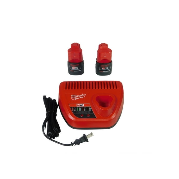 Milwaukee (2) 48-11-2401 M12 12V 2.0 Ah Batteries with 48-59-2401 Battery Charger