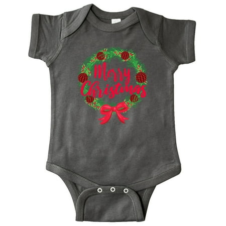 

Inktastic Merry Christmas Wreath with Red Bow and Ornaments Gift Baby Boy or Baby Girl Bodysuit