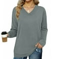 thumbnail image 6 of fatyb V Neck Sweatshirts for Women Long Sleeve Pullover Tops Solid Color Womens Casual Loose Sweatshirts, 6 of 7