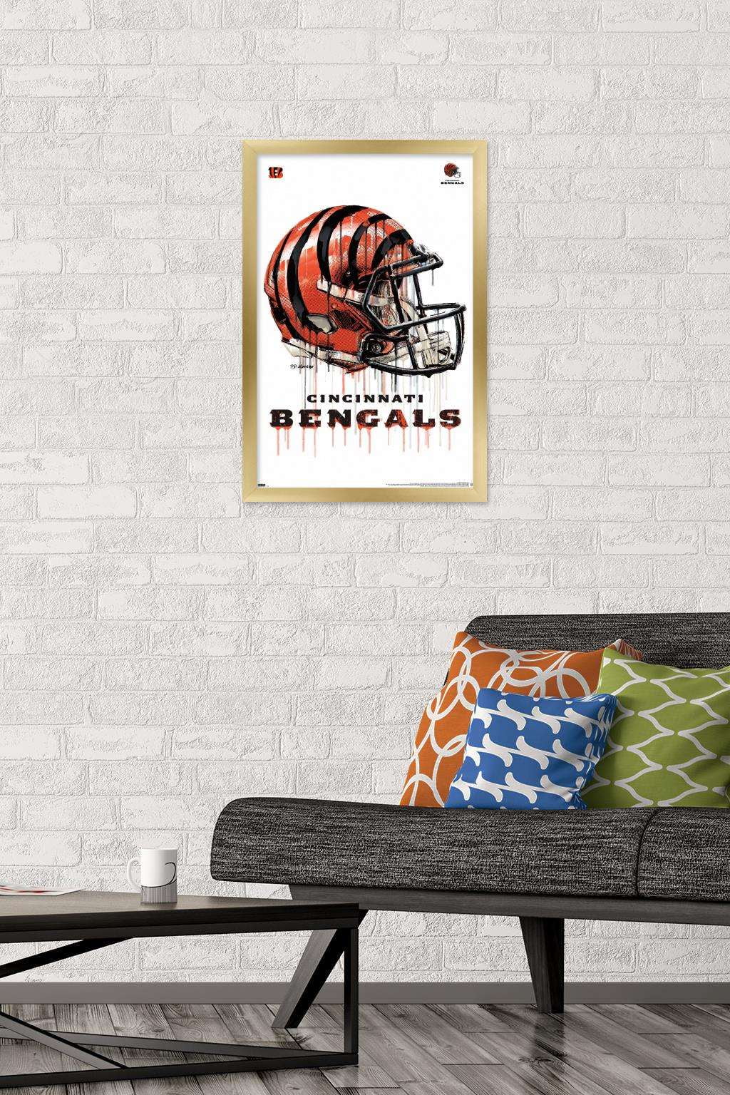 Trends International NFL Cincinnati Bengals - Neon Helmet 23 Framed Wall  Poster Prints Mahogany Framed Version 22.375 x 34