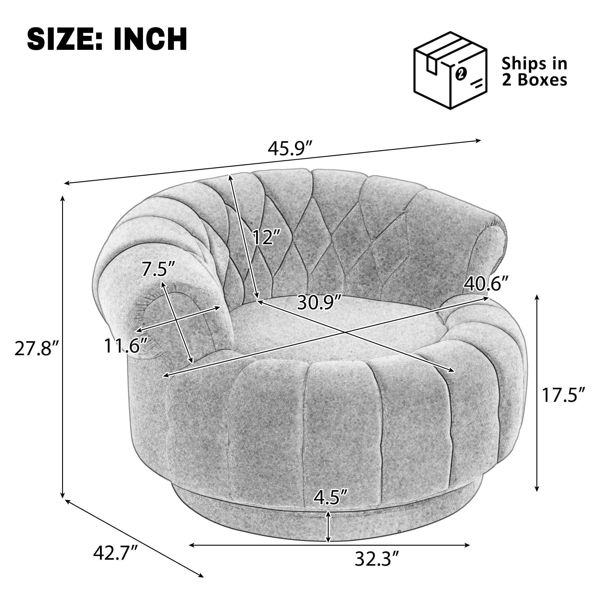 Euroco Swivel Accent Chair 360°Swivel Chair Sofa Barrel Swivel Chair Round Club Chair for Living Room and Bedroom