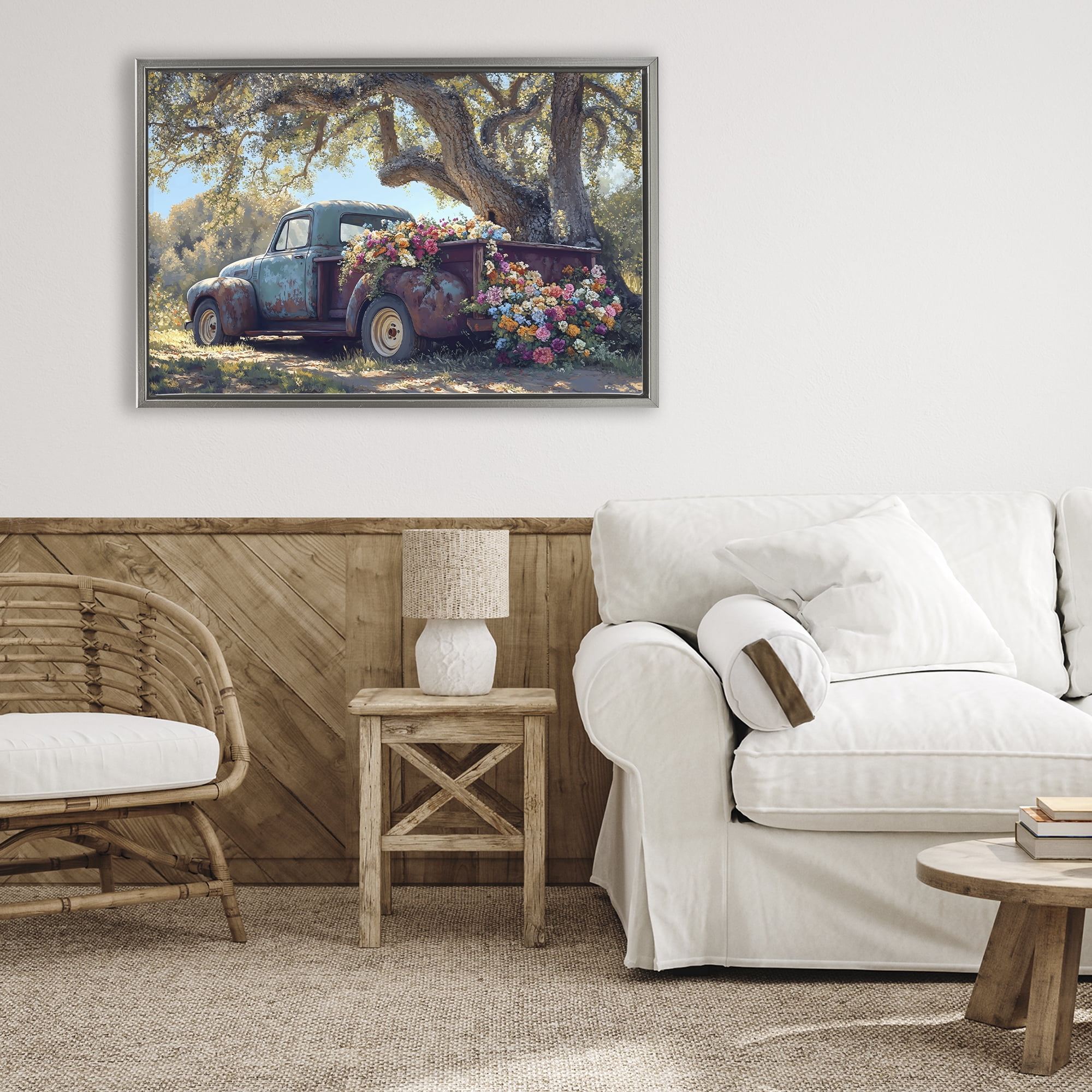 Stupell Industries Repurposed Truck Filled with Flowers Gray Framed Floater Canvas Wall Art, design by Franklyn Gregory