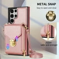 thumbnail image 3 of ELEHOLD Crossbody Wallet Case for Samsung Galaxy S22 Ultra,Premium Leather Case with Card Holders Zipper Pocket Metal Snap Stand Function Detachable Shoulder Strap Luxury Case for Women,Rosegold, 3 of 7