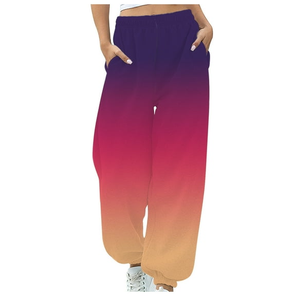 VERUGU Sweatpants Women's Casual Loose Sports Sweatpants Ankle Banded Trousers Gradient Fleece Pants Hot Pink M
