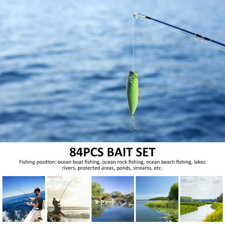 84Pcs Fishing Lure Set for Beginners Soft and Hard Lure Baits Set Mixed  Colorful Metal Fishing Lures Life-Like 3D Fishing Lures with Storage Box  for Lake River Pond 