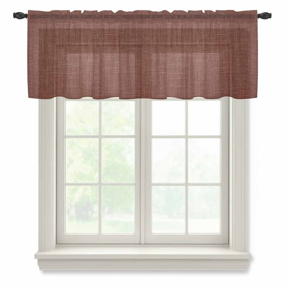 Dark Brown Sheer Curtains Valances for Windows Vintage Country Monochrome Chocolate Color Chiffon Kitchen Valances for Cafe, Voile Window Treatments Curtains for Living Room Bedroom, 60"x18"