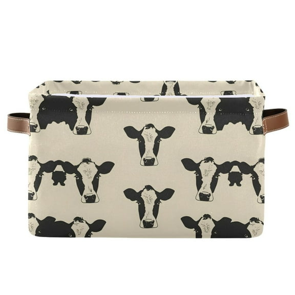 Cute Cows Head Storage Bins with Handle Fabric Organizer Basket Foldable Box 1 Pack 14.2x10.2x8.3