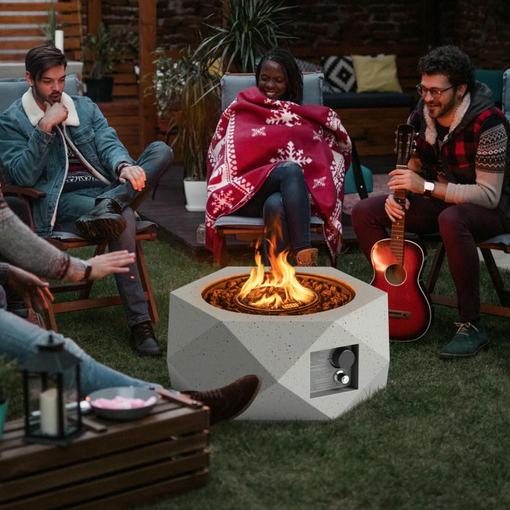 Barara King Fire Pit, Smokeless Fire Pit,40000 BTU 28 Inch Hexagon Terrazzo Propane Fire Pit Table with Stainless Steel Burner
