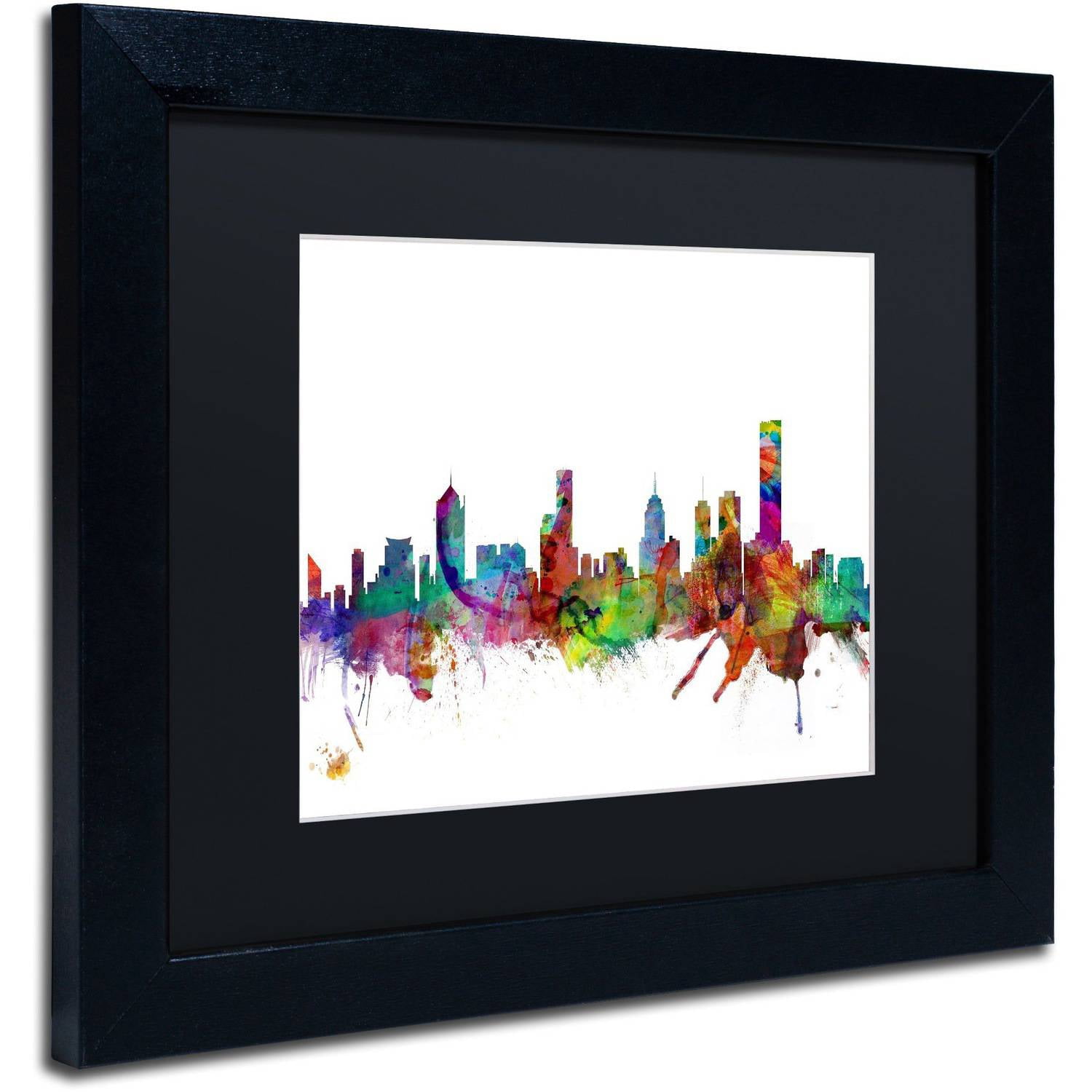 Trademark Fine Art "Melbourne Skyline II" Canvas Art by Michael Tompsett Black Matte, Black Frame