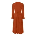 thumbnail image 5 of felwors Long Sleeve Dress for Women 2025 Fall V Neck Tiered Spring Elegant Modest Flowy Wedding Guest Maxi Dresses Brick Red, S, 5 of 5