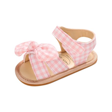 

Baby Girls Cute Sandals Summer Stripe Plaid Bow Princess Shoes Infant First Walkers Shoes
