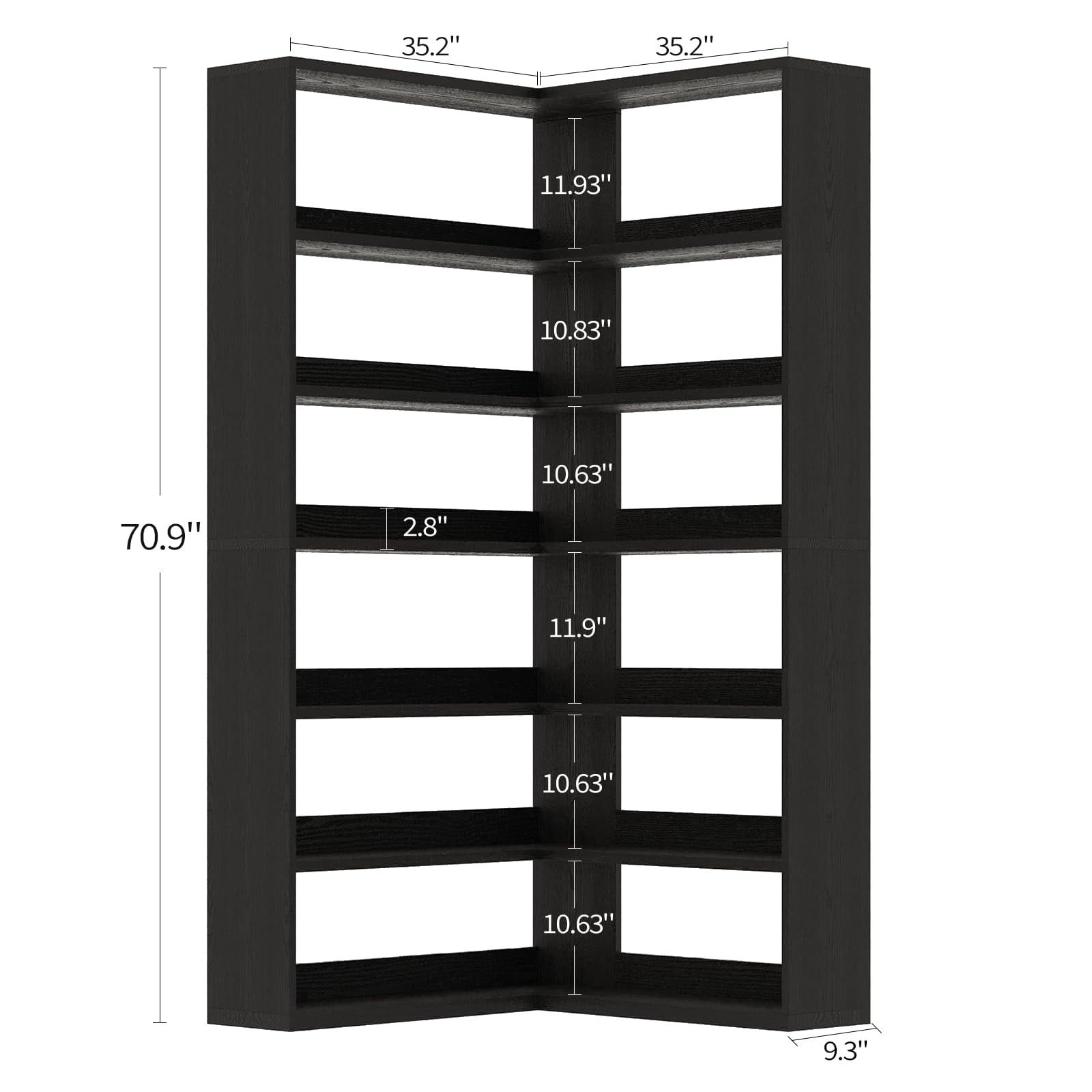 DreamCurship 71” Tall Corner Bookshelf, 6 Tier L-Shaped Large Display Bookcase with LED Light, Industrial Corner Etagere Bookcase Storage Display Rack for Living Room Home Office, Rustic Brown, Black