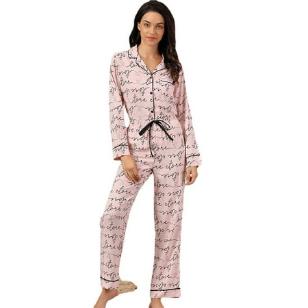 

BESTSPR Pajamas for Woman Long Sleeve Pajamas Set Button Down Shirts and Pants Pajamas Set Nightwear Loungewear S-XL
