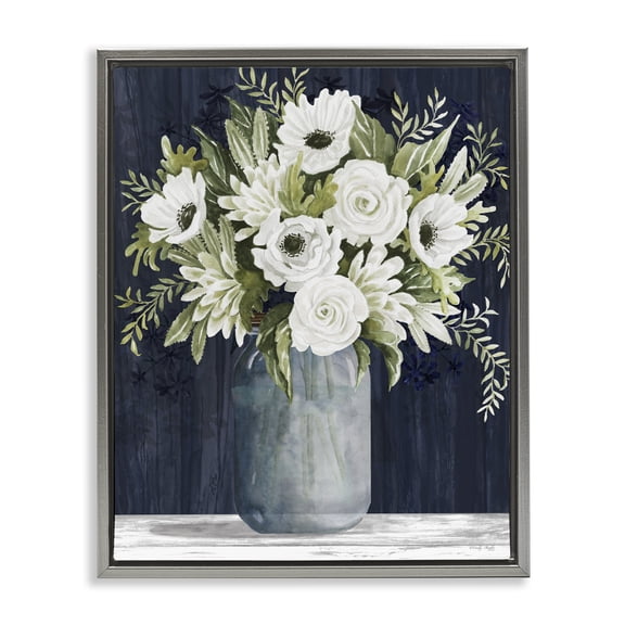 Stupell Industries Shabby Chic White Country Blooms Gray Floating Frame Canvas Art, 17 x 21, by Cindy Jacobs