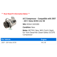 thumbnail image 2 of A/C Compressor - Compatible with 2007 - 2011 Volvo XC90 4.4L V8 2008 2009 2010, 2 of 2