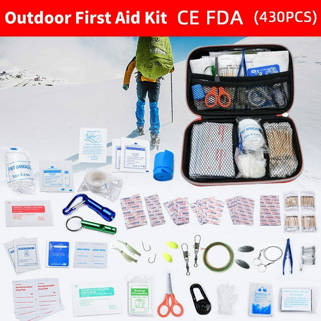 Botiquín de primeros auxilios 430 artículos, mini caja semirrígida roja bolsa de emergencia médica impermeable actividades al aire libre primeros auxilios para el hogar JM JM