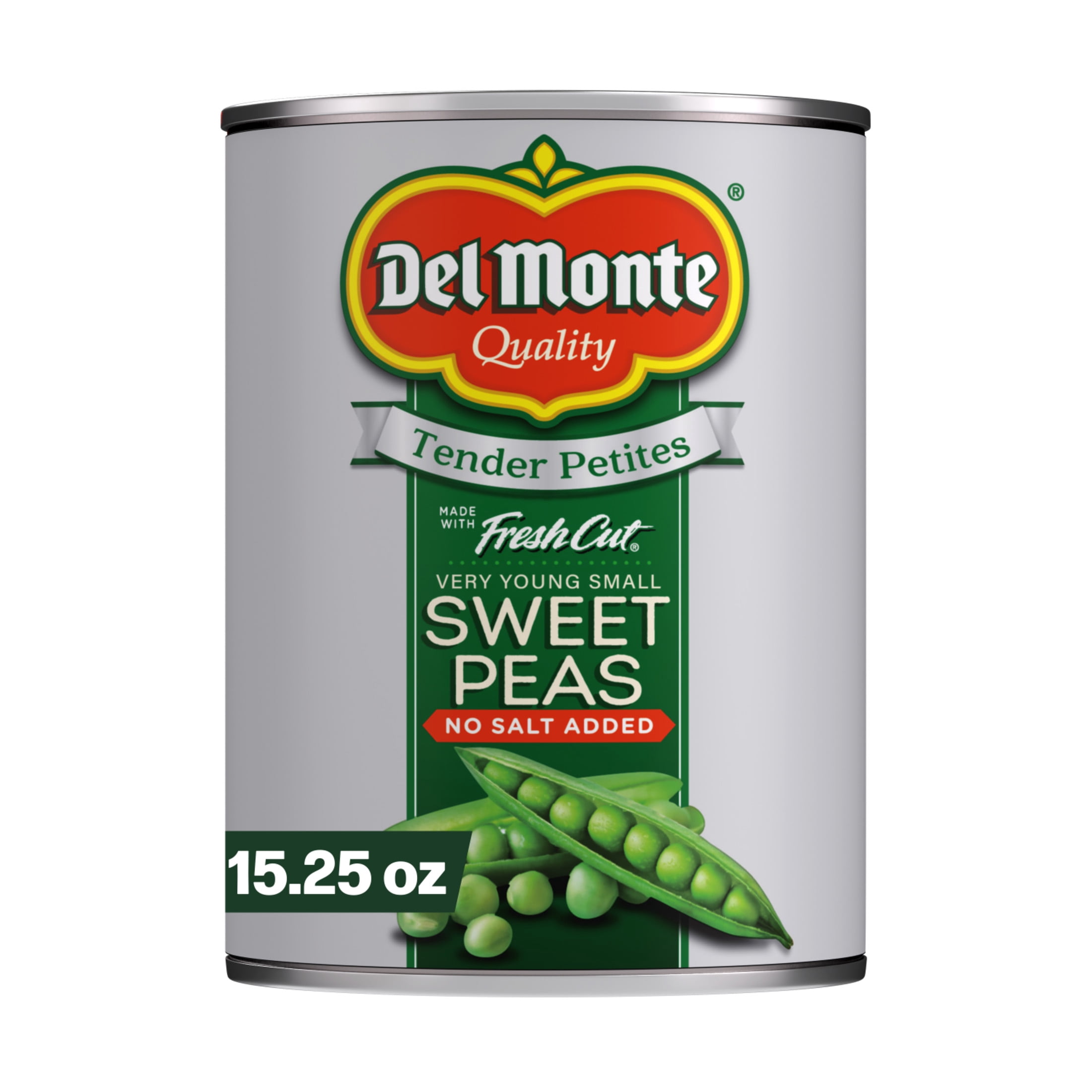 (4 pack) Del Monte Tender Petites Very Young Small Sweet Peas, No Salt Added, 15.25 oz. Can