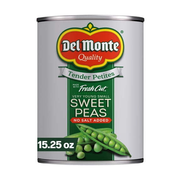 Del Monte Tender Petites Very Young Small Sweet Peas, No Salt Added, 15.25 oz. Can