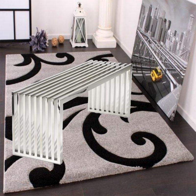 Vixey Medium Bench in Chrome, Metal Bench, Polished Bench in Chrome, Medium Metal Bench, Entry Bench, Metal Modern Bench in Polished finish