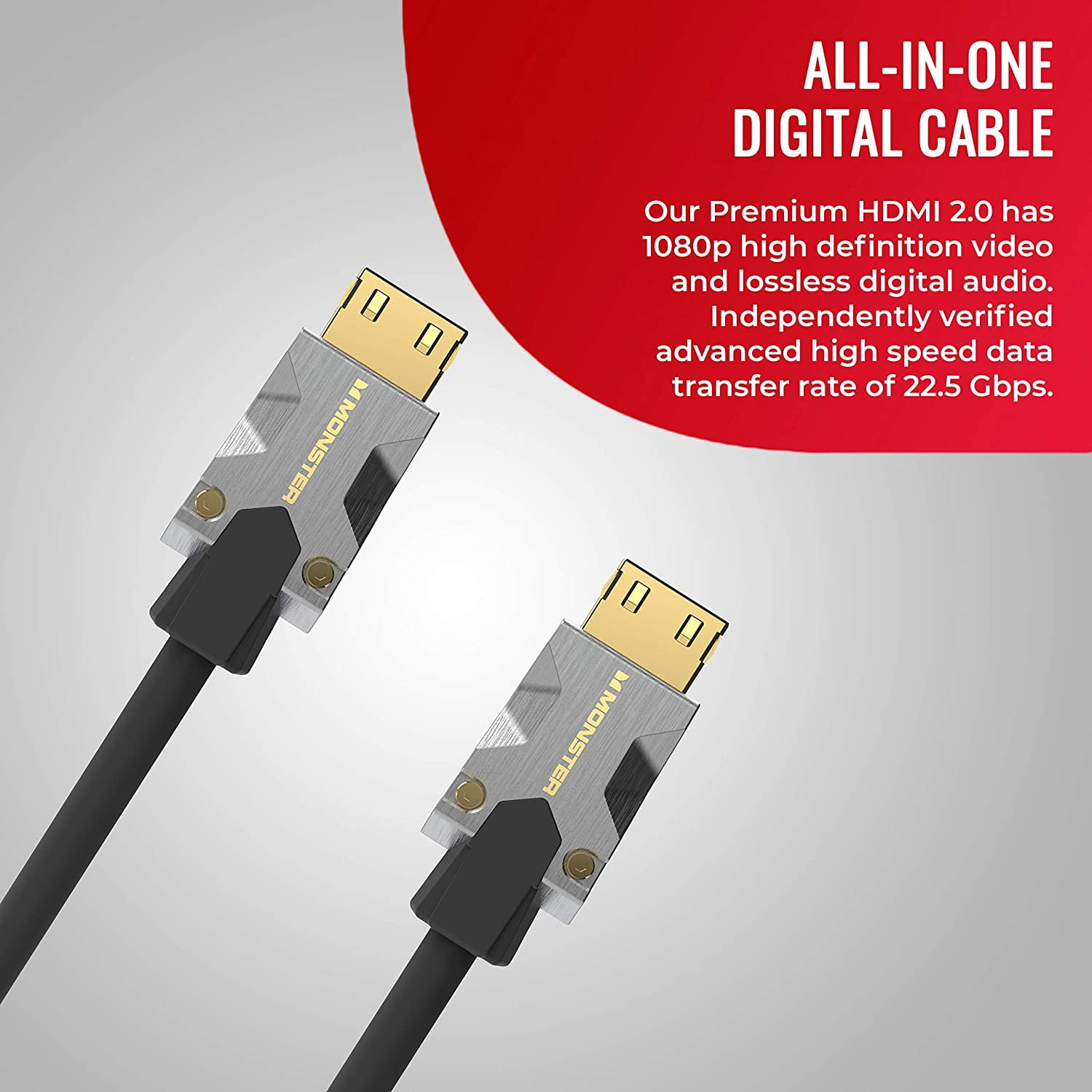 Monster M-Series 1000 Certified Premium HDMI 2.0 4K 60Hz, 22.5 Gbps, Metal Connector, Vgrip